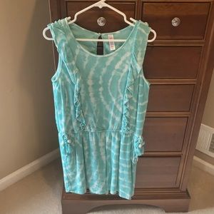 Justice girls sleeveless romper,size 20 Plus, light teal, ruffle detail, tie dye